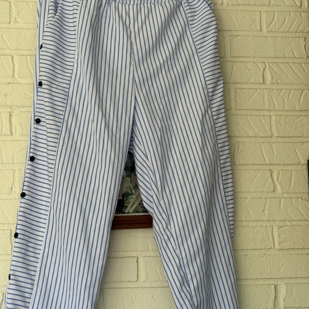 Striped Blue and White Women's Straight Leg Pants